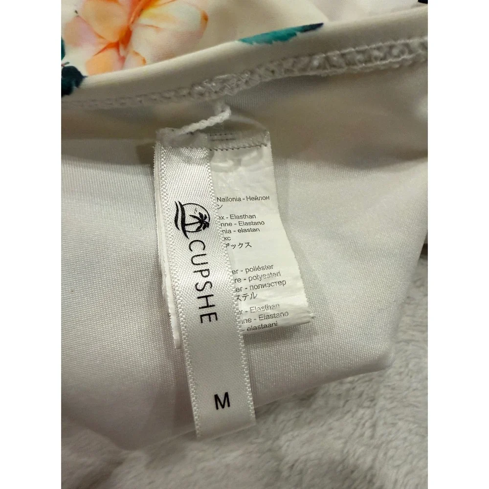 Cupshe Womens White Orange Floral High Waisted Bikini Bottoms Size Medium - Picture 3 of 6